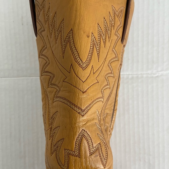 Justin Vintage women’s Tan-Brown Leather Lizard Print Embroidered Cowboy Boots - Picture 14 of 15
